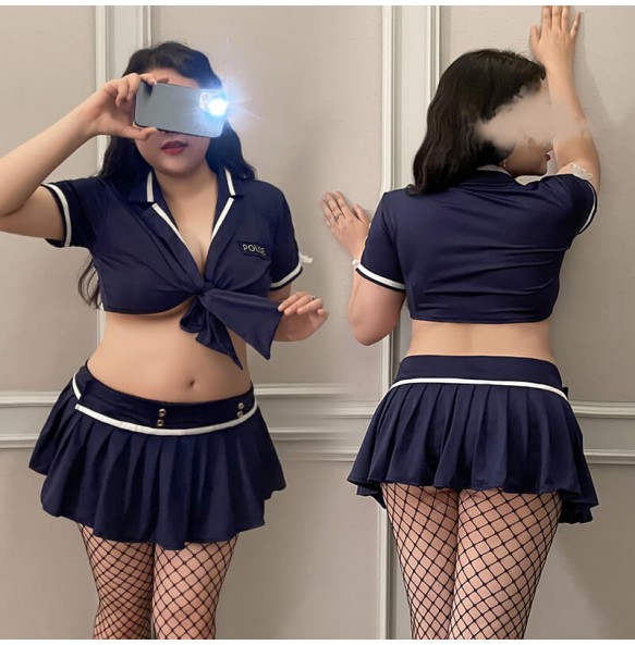 FEE ET MOI - Sexy Waist-revealing Police Roleplay Costume Set (Plus Size - Blue) Not Included Stocking